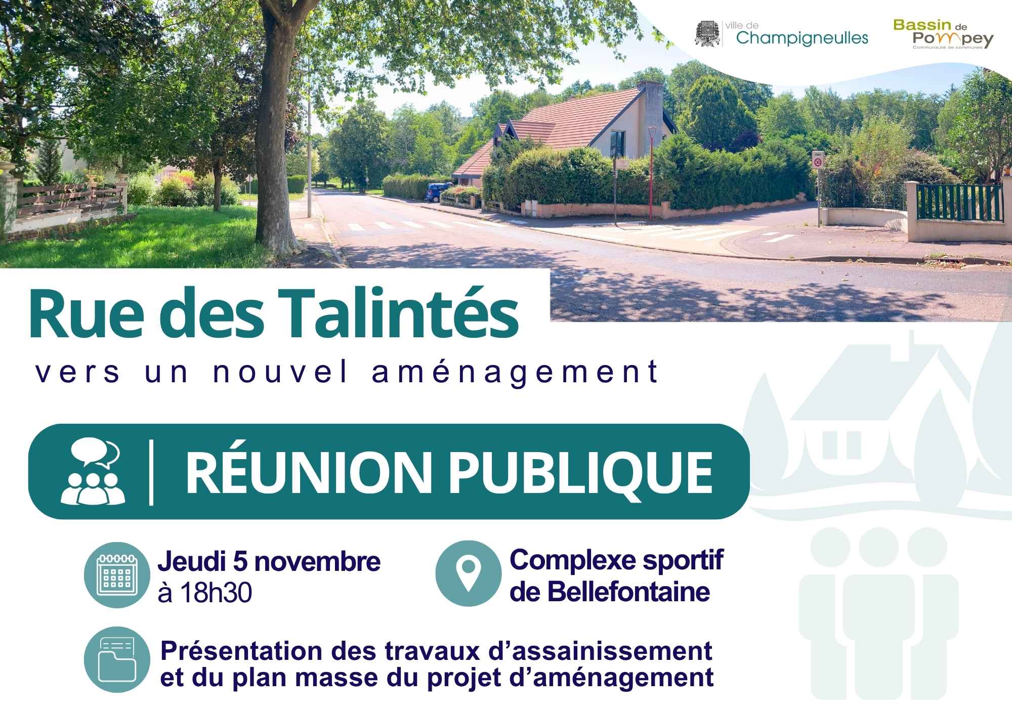 Rue des Talintés : réunion publique - jeudi 5 nov. - 18h30 au Complexe sportif Bellefontaine