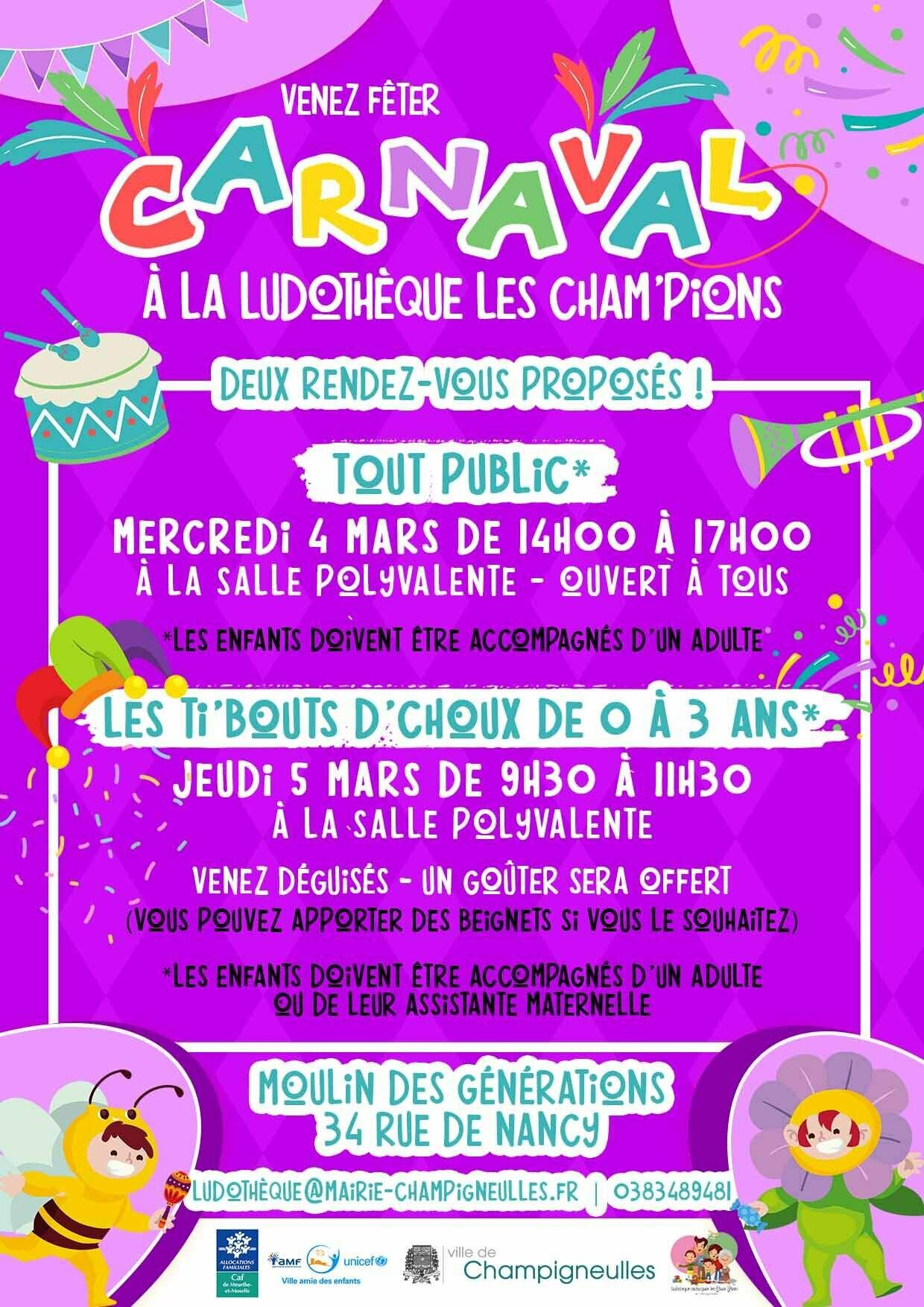 Carnaval à la ludothèque - 4 et 5 mars - Moulin des Générations