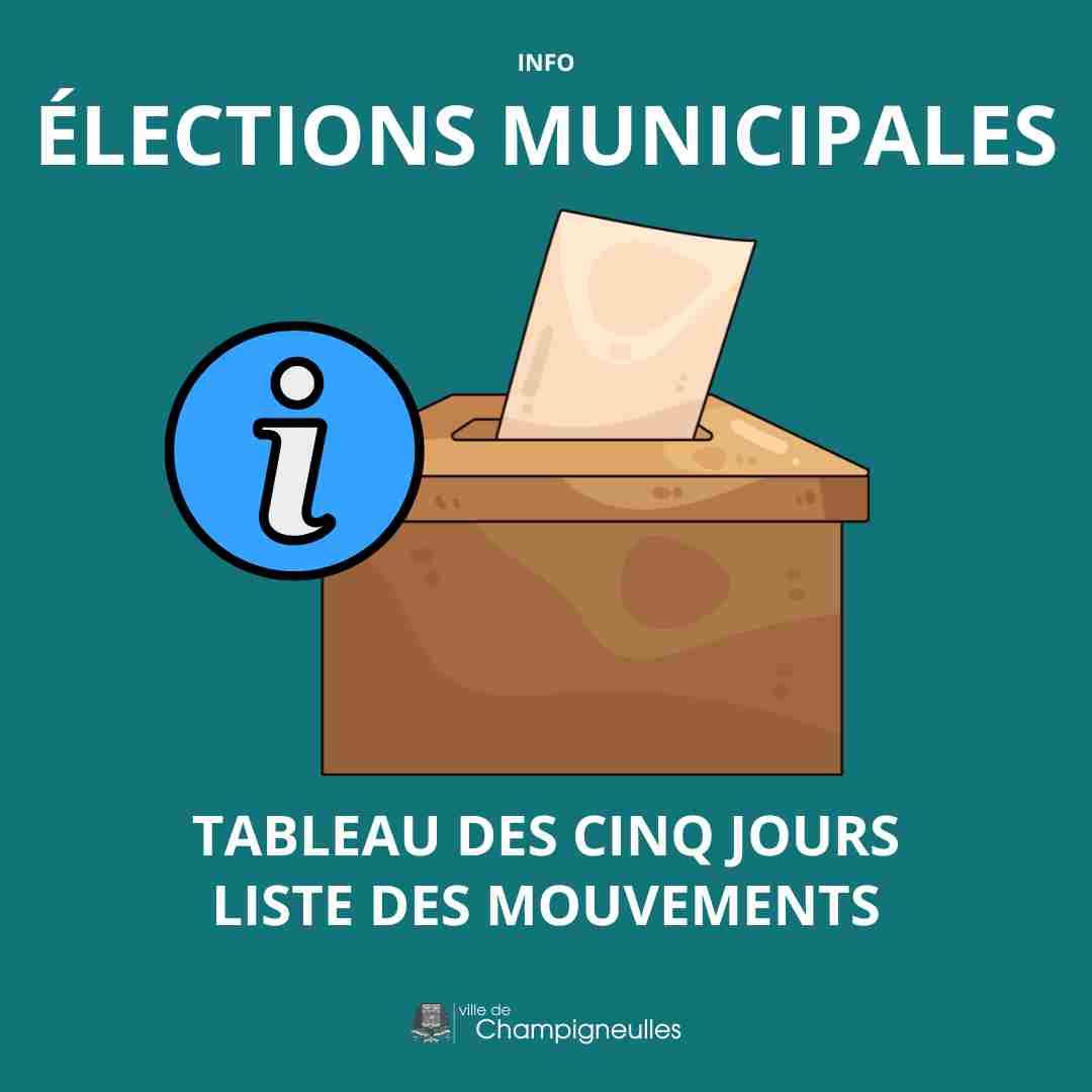 Elections municipales 2026 - Tableau des 5 jours & Liste des mouvements