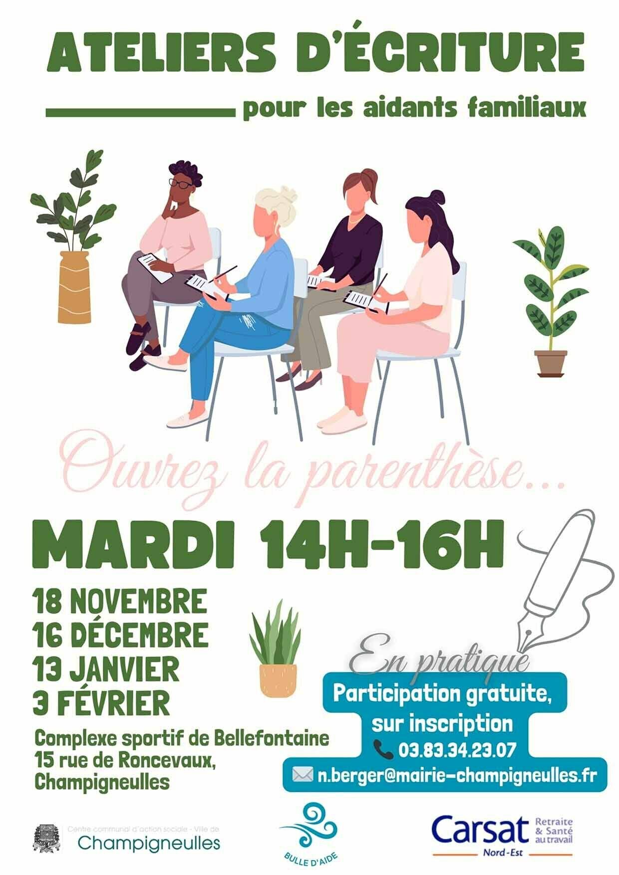 Action pour les aidants - ateliers d'écriture - à partir du 18 novembre