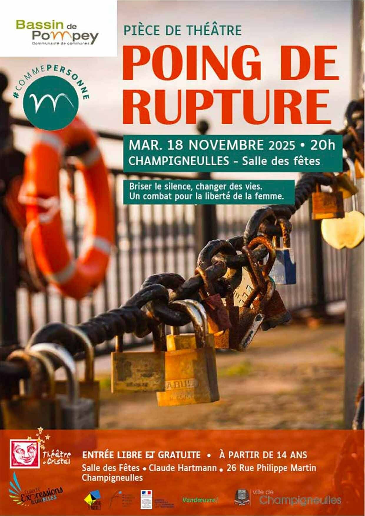 Théâtre : 18 novembre « Poing de rupture » - pour la liberté de la femme face à l'emprise, aux interdits culturels ou familiaux.
